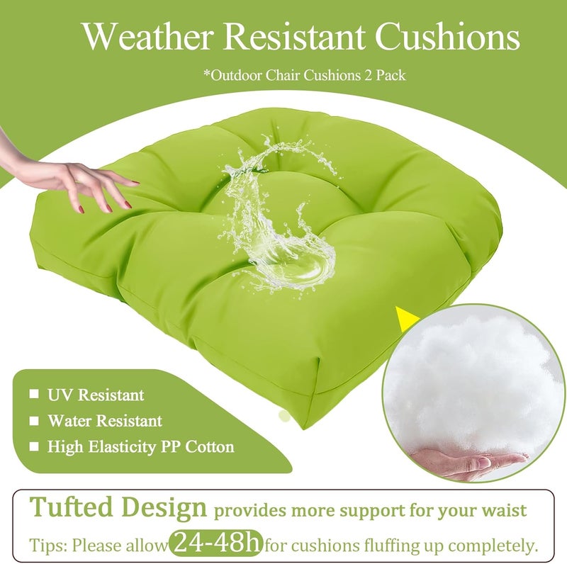 MTMR Outdoor Chair Cushions Set of 2, 19x19 Waterproof Wicker Seat Cushions for Patio Furniture, Thick Tufted Outdoor Replacement Furniture Pad for Porch Lawn Wicker Desk Dining Rocking Chair, Green - Image 4